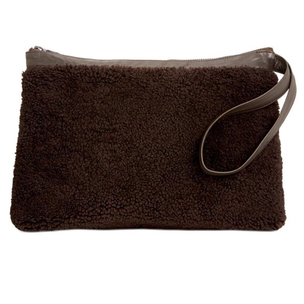 VIAVENETO "Delilah" Curly Shearling Wristlet In Dark Chocolate Brown